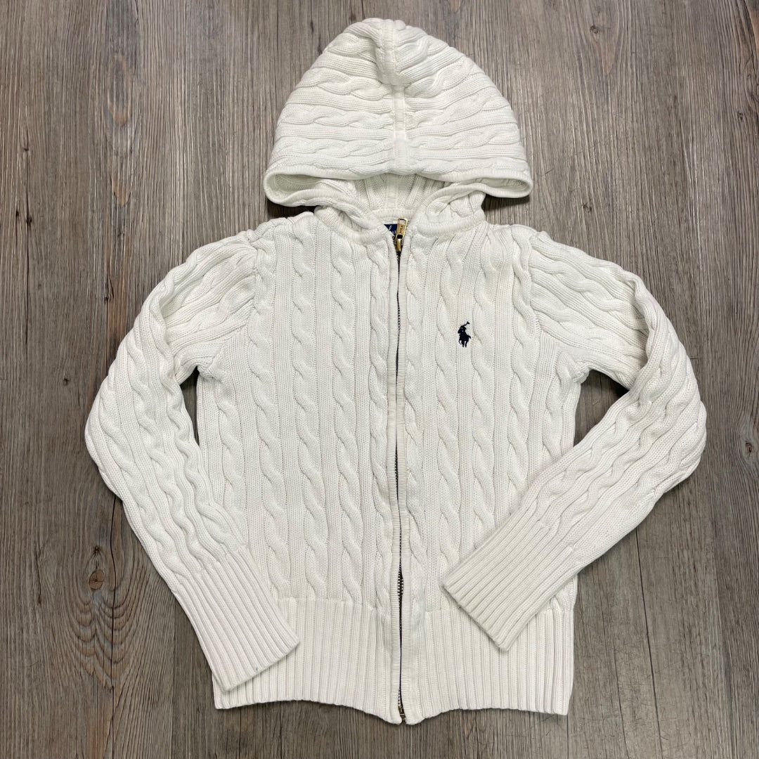 White Polo Ralph Lauren Zip Knit Hoodie, 8-10Y