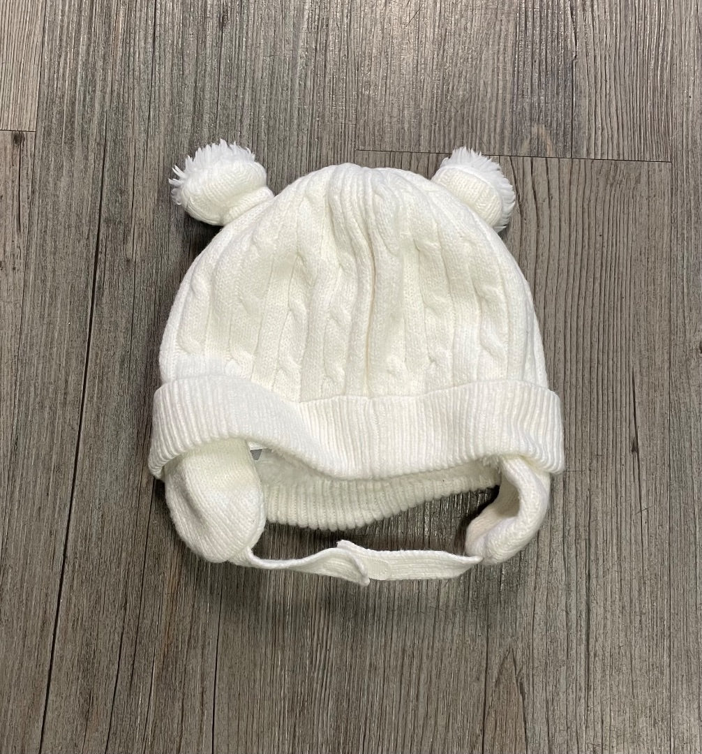 White Gap Baby Sherpa Lined Cable Knit Bear Beanie, 12-18M