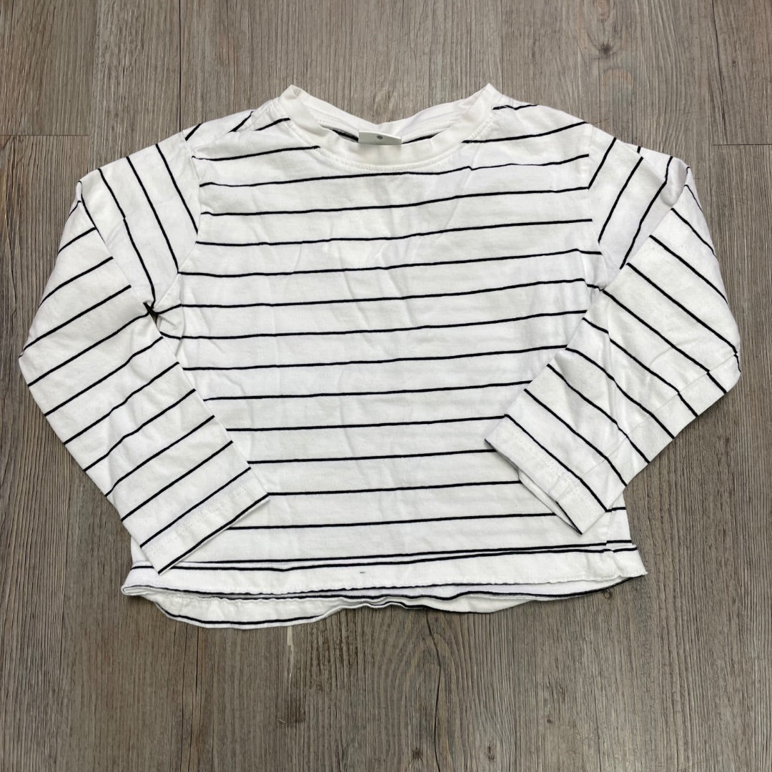 White Black Striped Zara Long Sleeve Top, 6-7Y