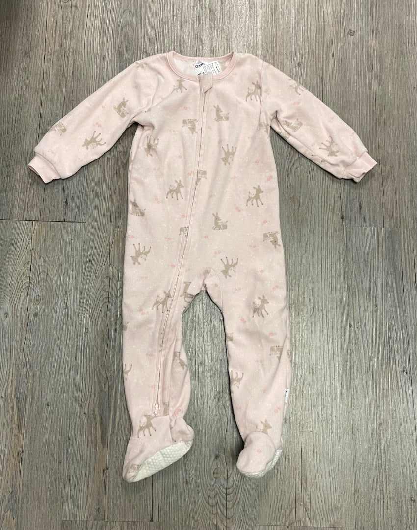 Pink Gerber Fleece PJ Onesie, 18M