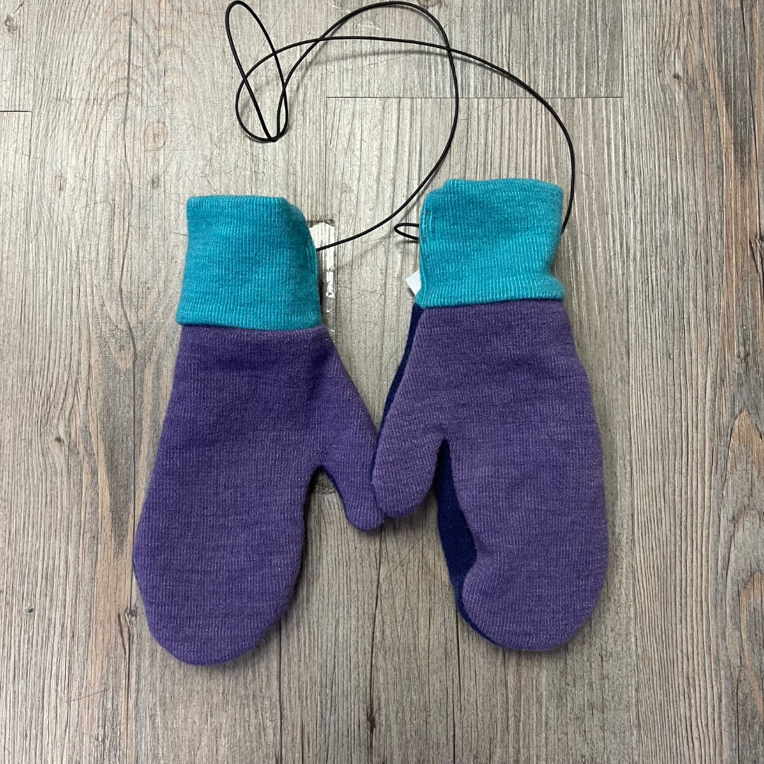 Purple Teal Wool Mittens, 10-12Y