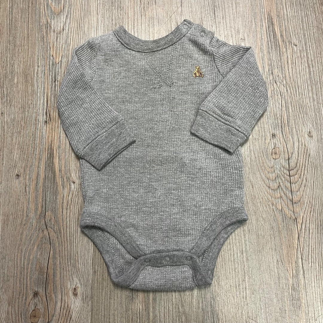 Grey Gap Long Sleeve Onesie, 3-6M