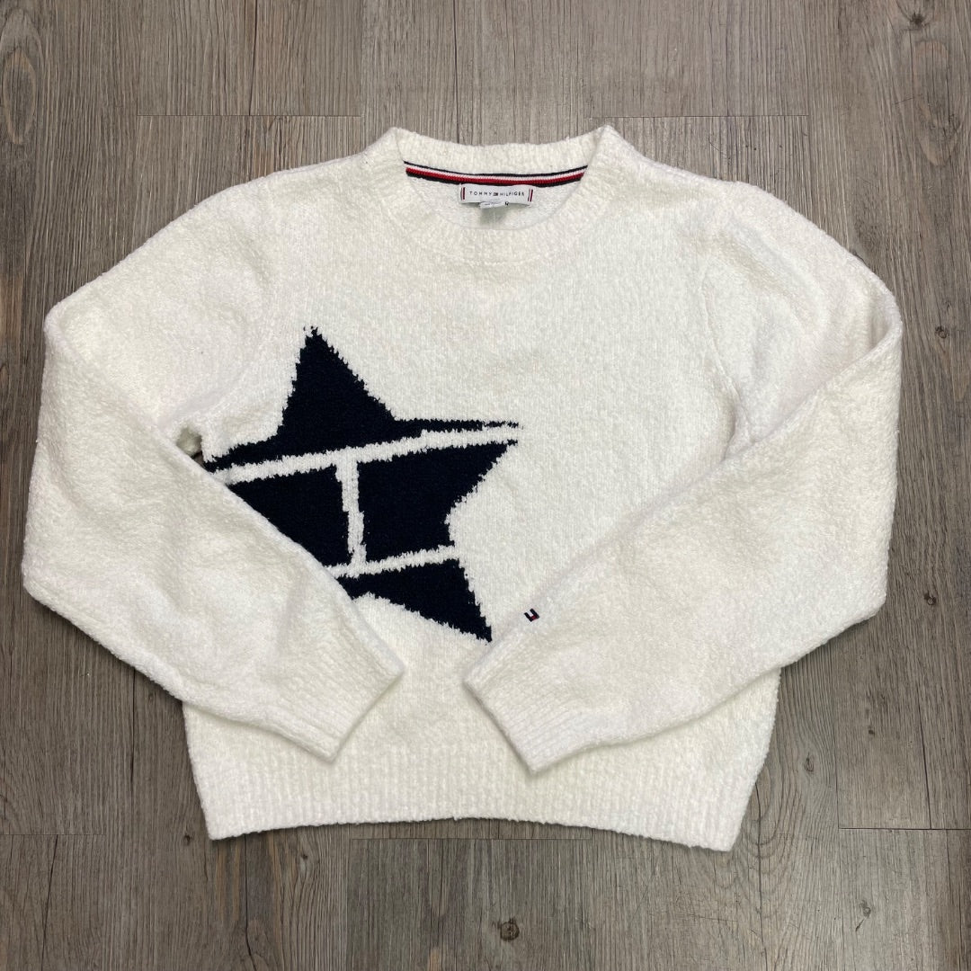 White Tommy Hilfiger Fleece Crewneck Sweater, 8-10Y