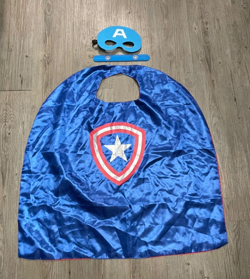 Blue Captain America Cape/Mask/Wristband