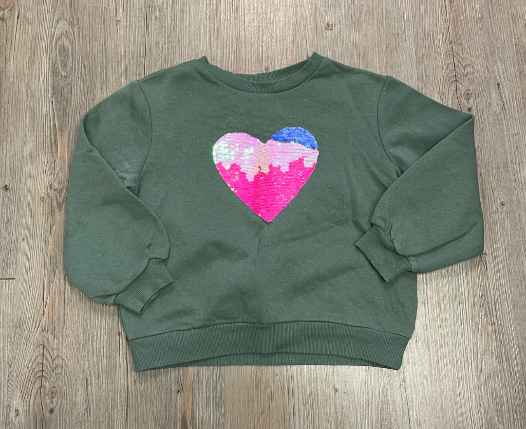 Green H&M Sequins Heart Pullover Top, 6-8Y