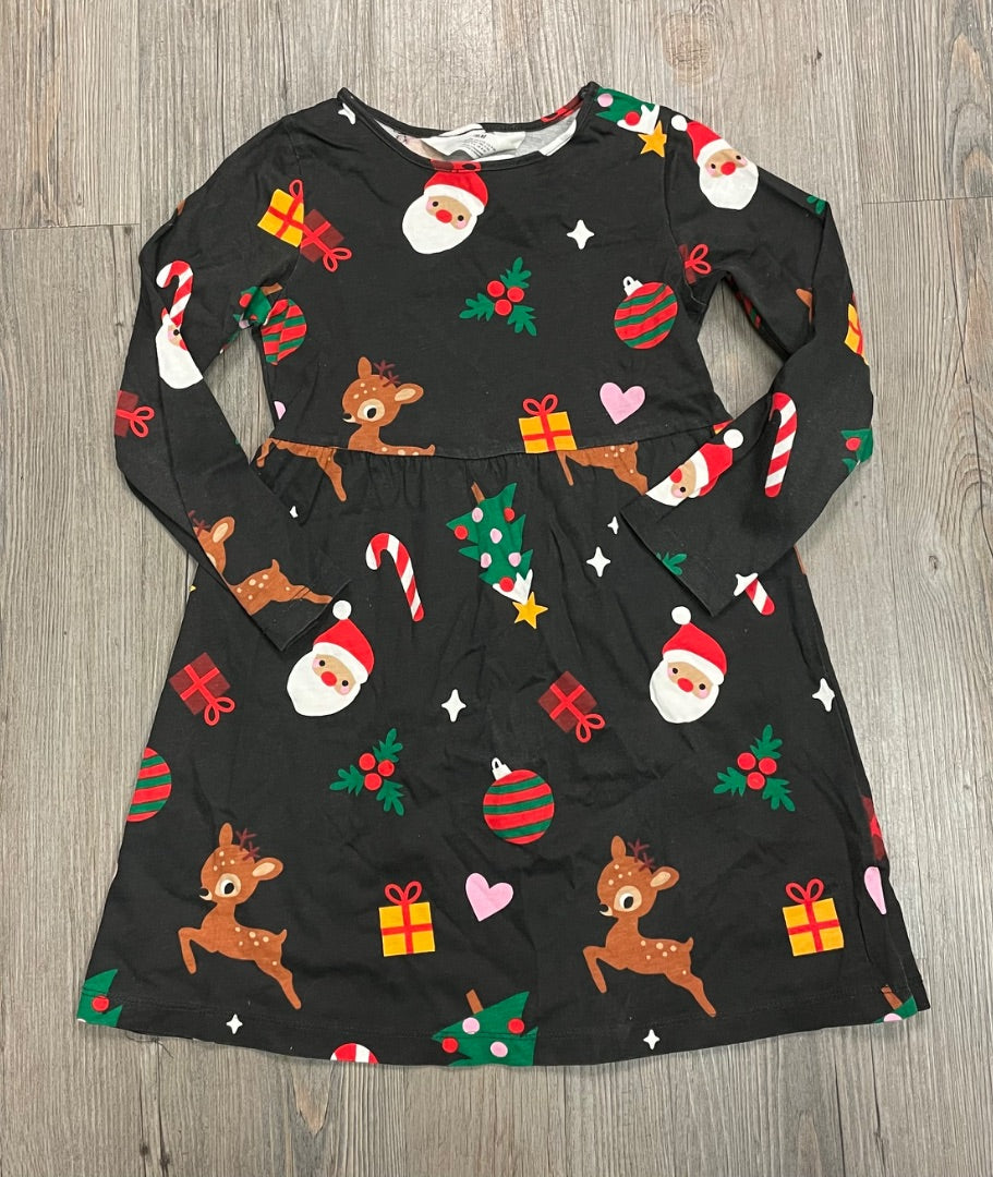 Multi Colour Santa H&M LS Dress, 4-6Y