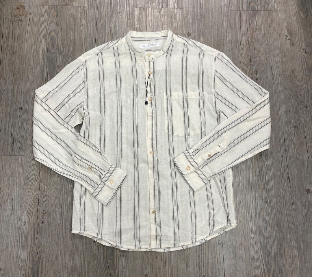 Ivory Grey Striped LS Dress Shirt 11-12Y