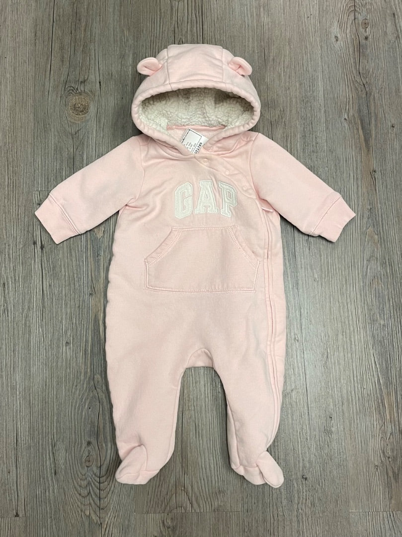 Pink Gap Zip Hooded Onesie, 0-3M
