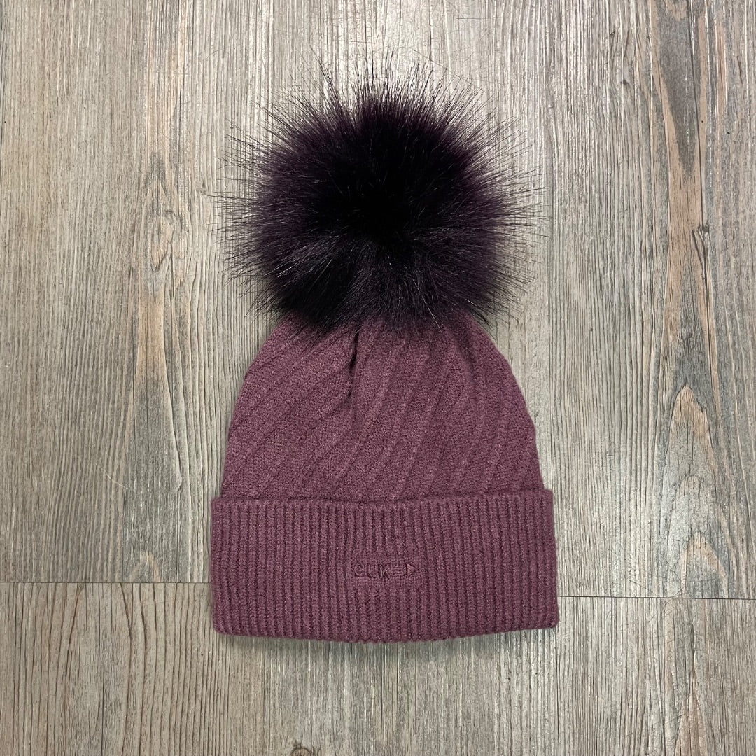 Eggplant CaliKids Lined Knit Pom Hat, 2-5Y