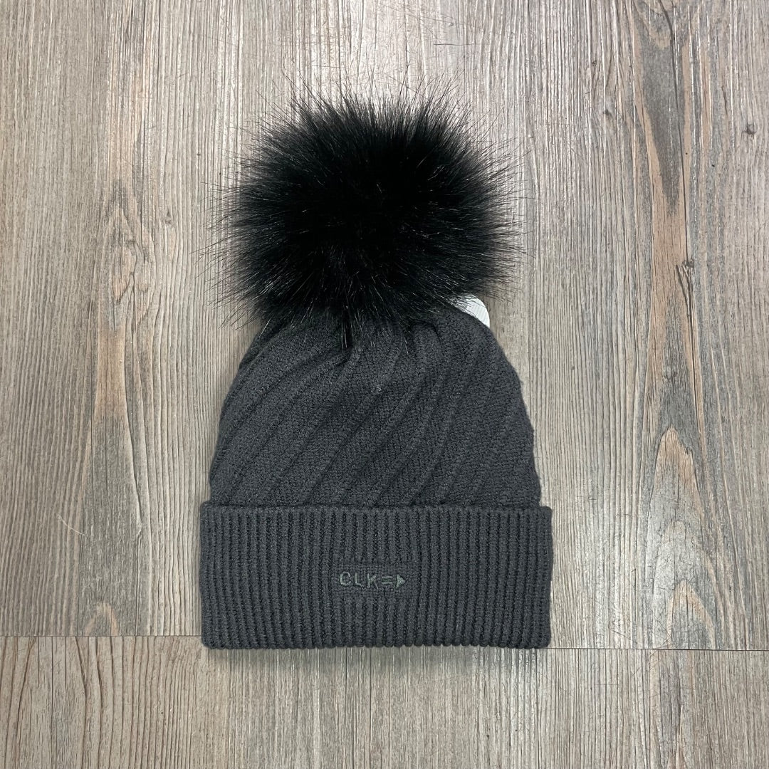 Black Ink CaliKids Lined Knit Pom Hat, 2-5Y