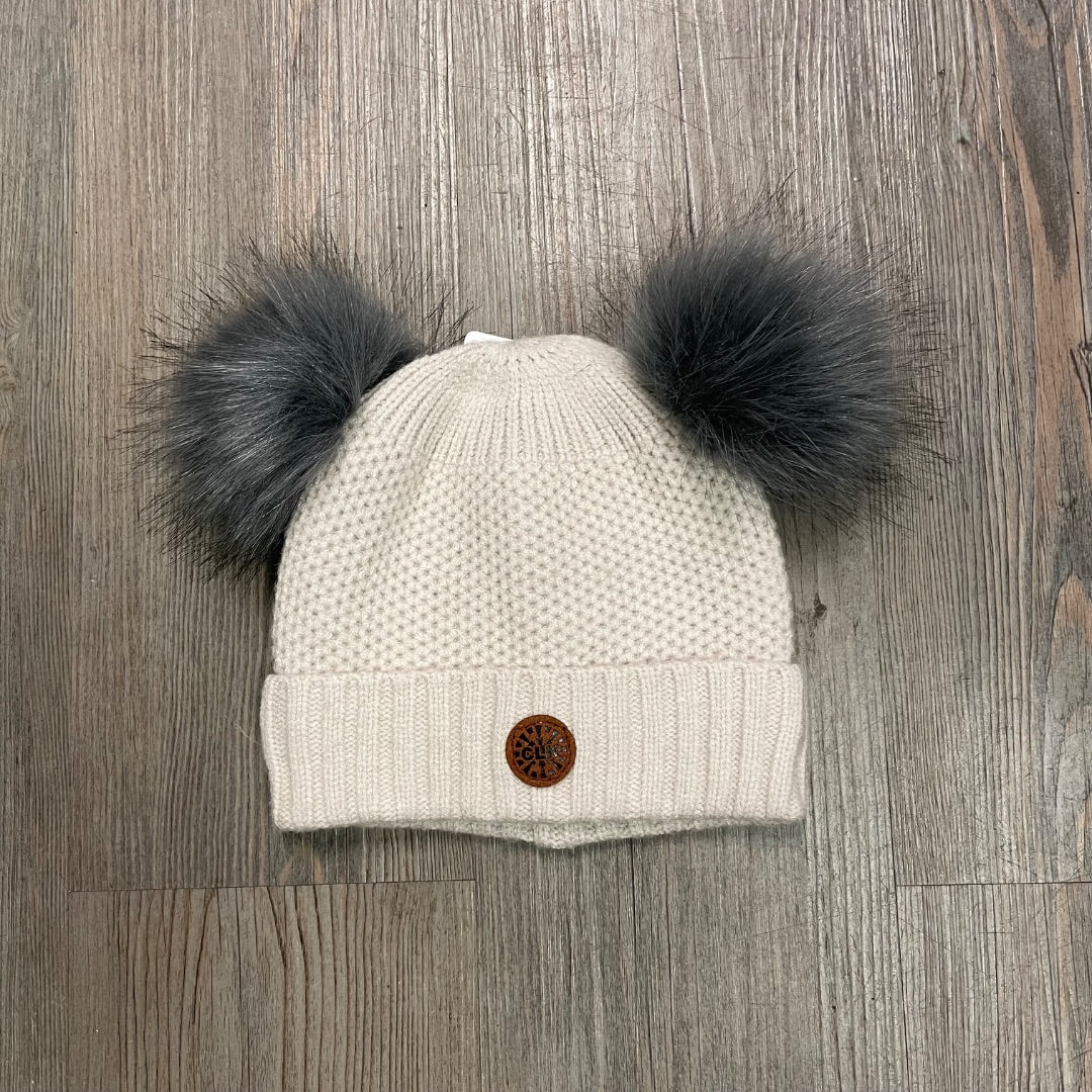 Almond CaliKids Lined Knit Double Pom Hat, 2-5Y