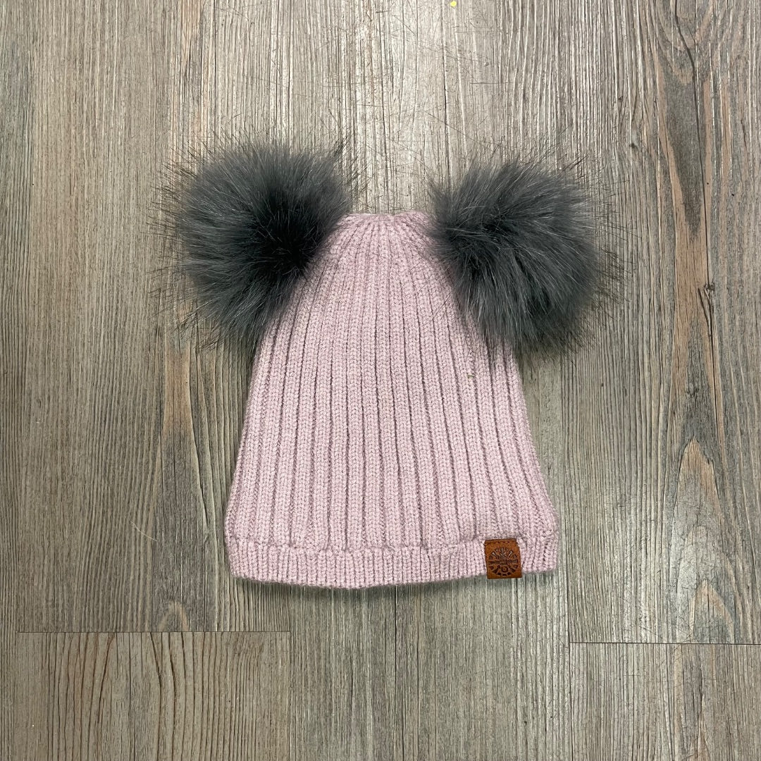 Lilac CaliKids Lined Knit Double Pom Hat, 2-5Y
