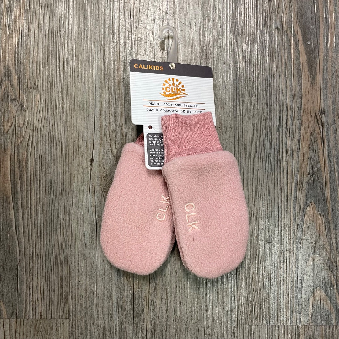 Rose CaliKids Fleece Mitts With Cord, 6-12M