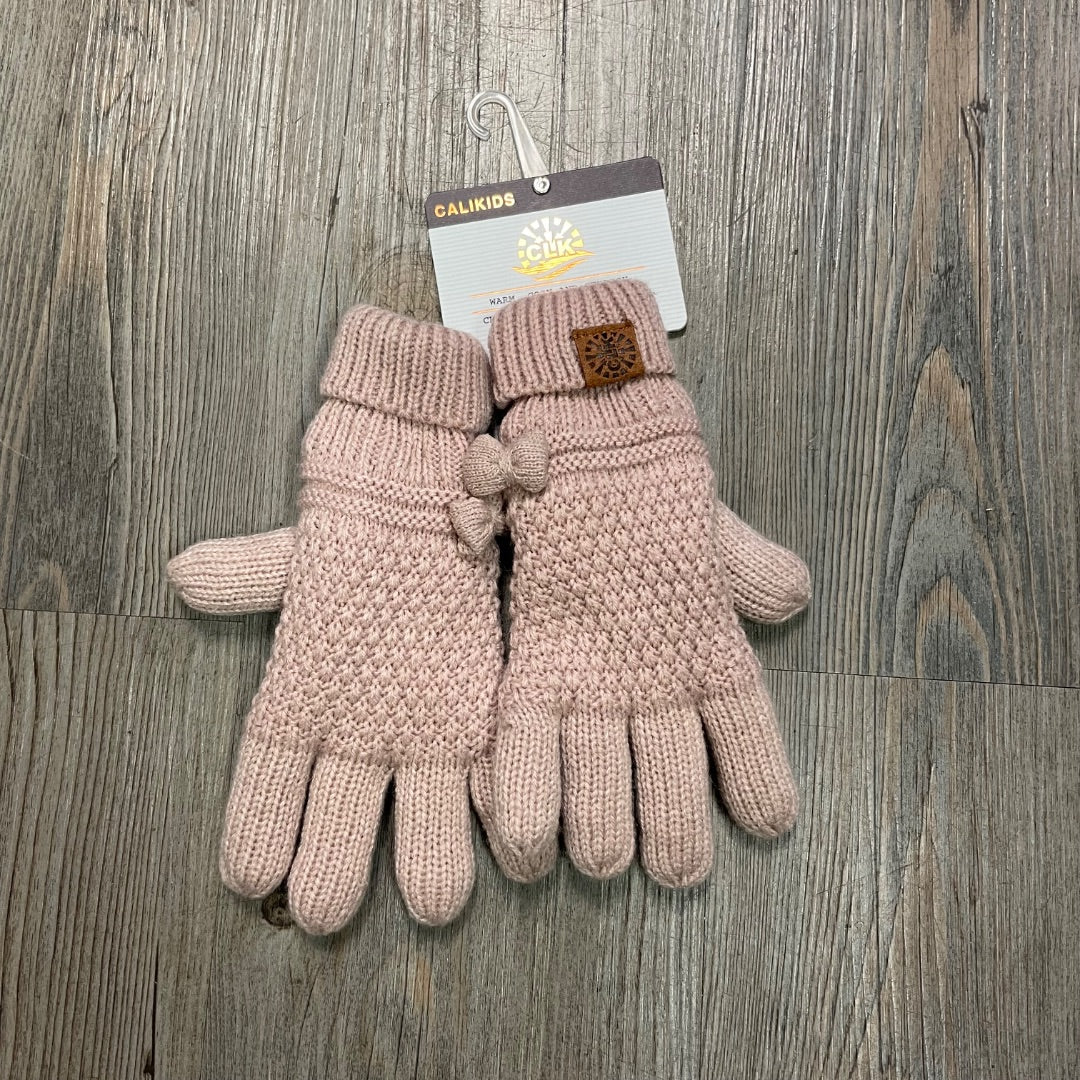 Pink CaliKids Fur lined Knit Gloves, 4-6Y