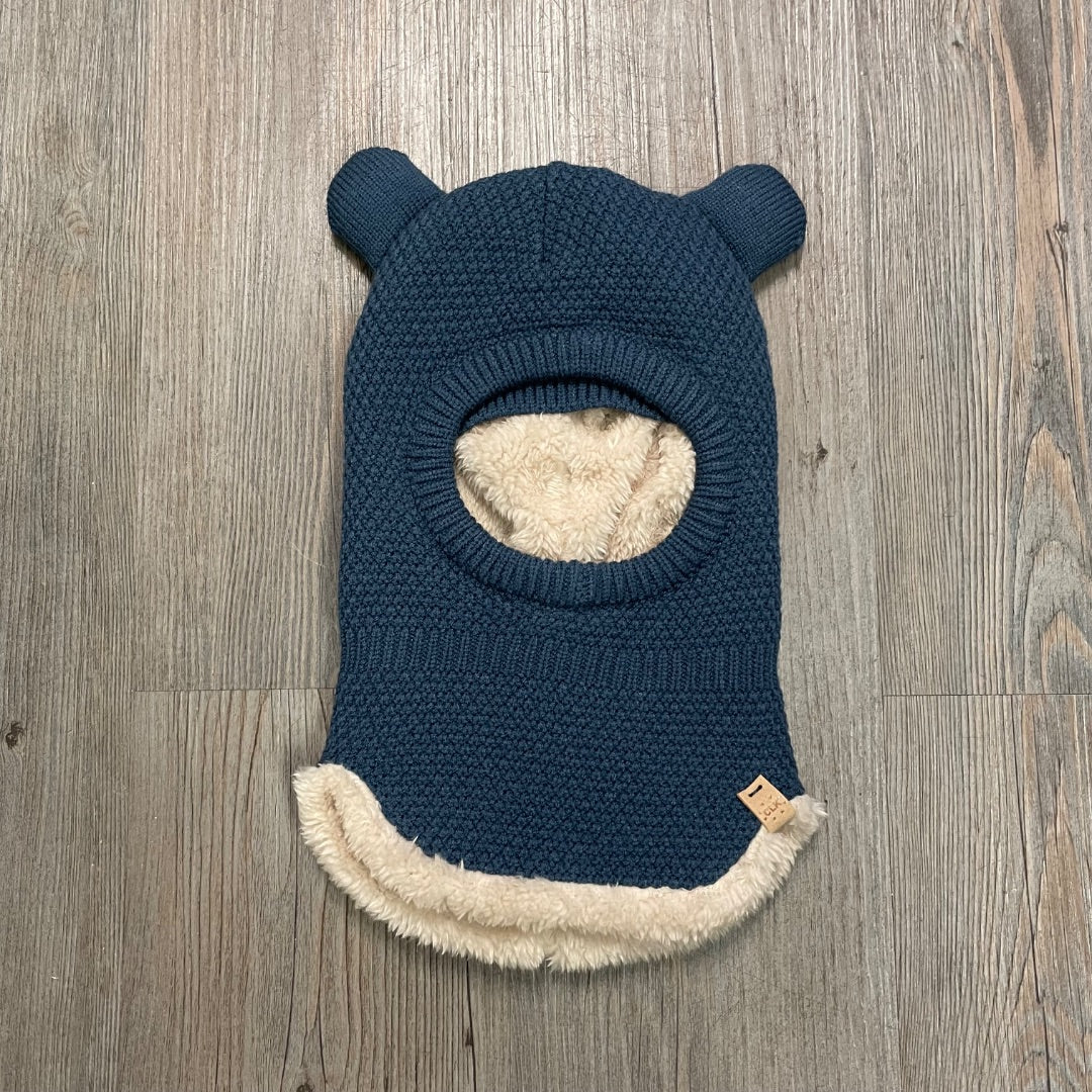 Blue CaliKids Knit Fur Lined Balaclava With Ears, 9-24M