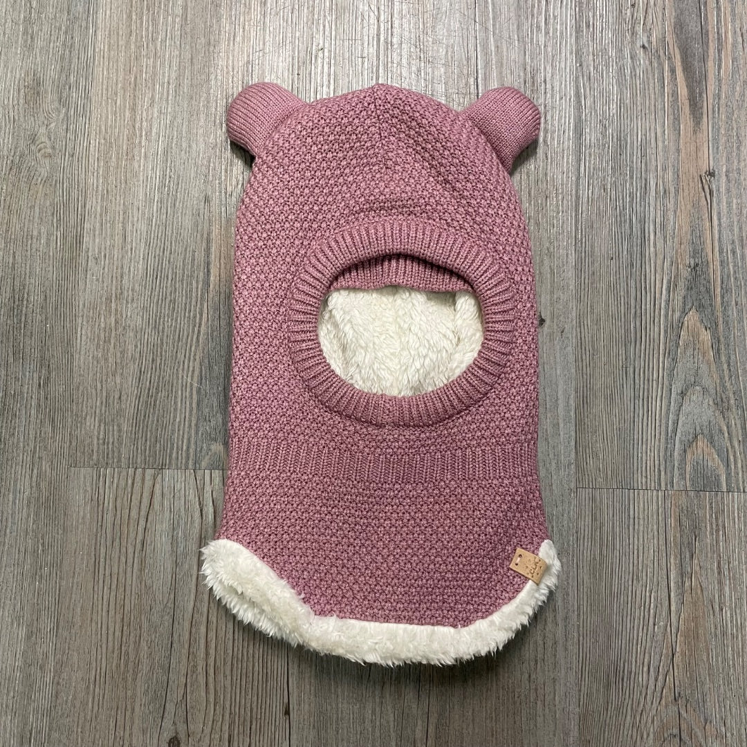 Nostalgic Pink CaliKids Knit Fur Lined Balaclava With Ears, 9-24M