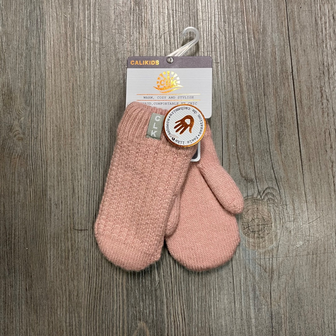 Misty Rose CaliKids Fur Lined Knit Mitts, 2-5Y