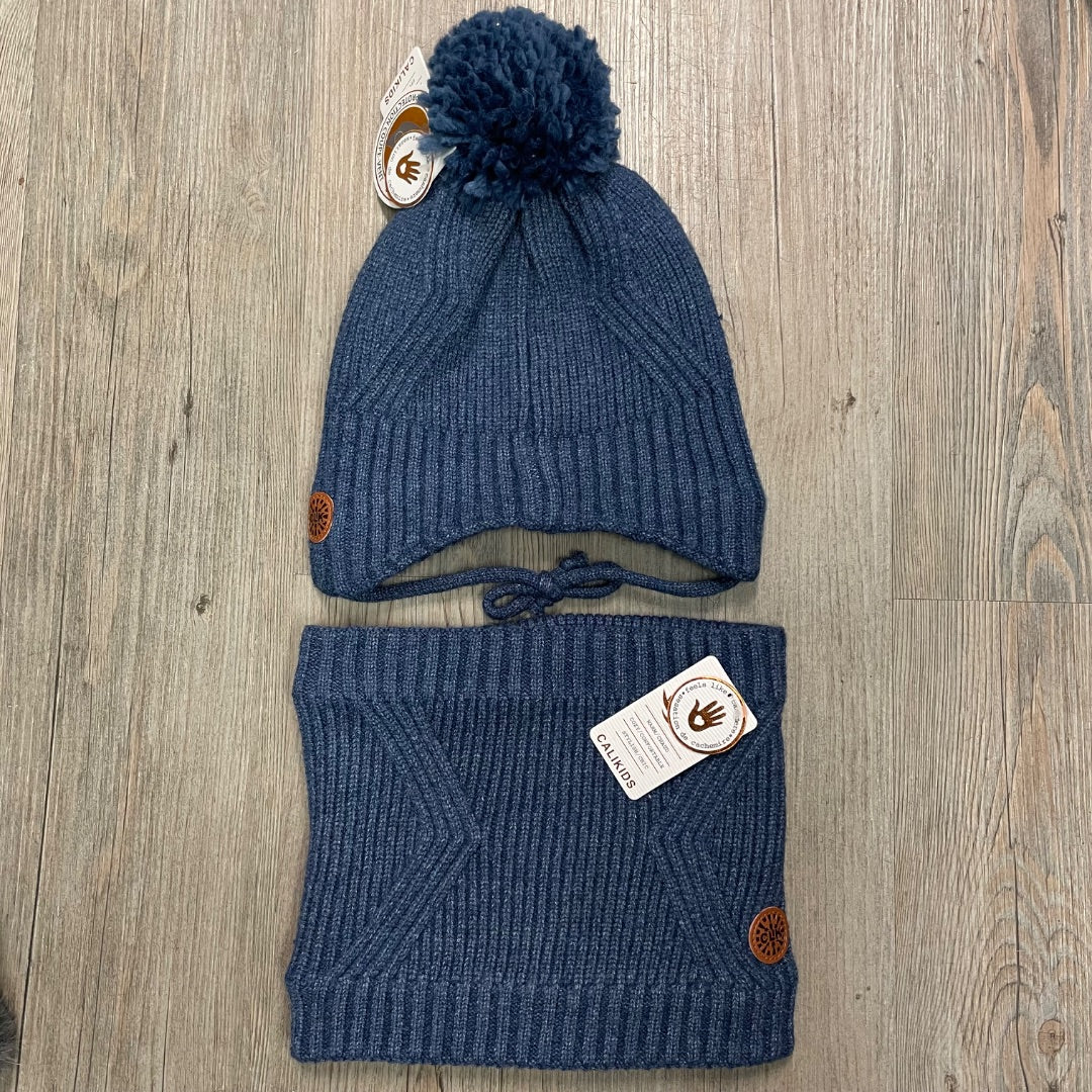 Blue CaliKids 2PC Set Lined Knit Hat &Neck Warmer, 2-5Y