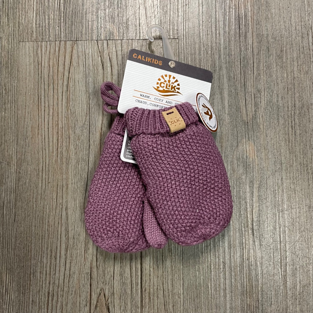 Orchid CaliKids Fur lined Knit Mitts With String, 9-18M