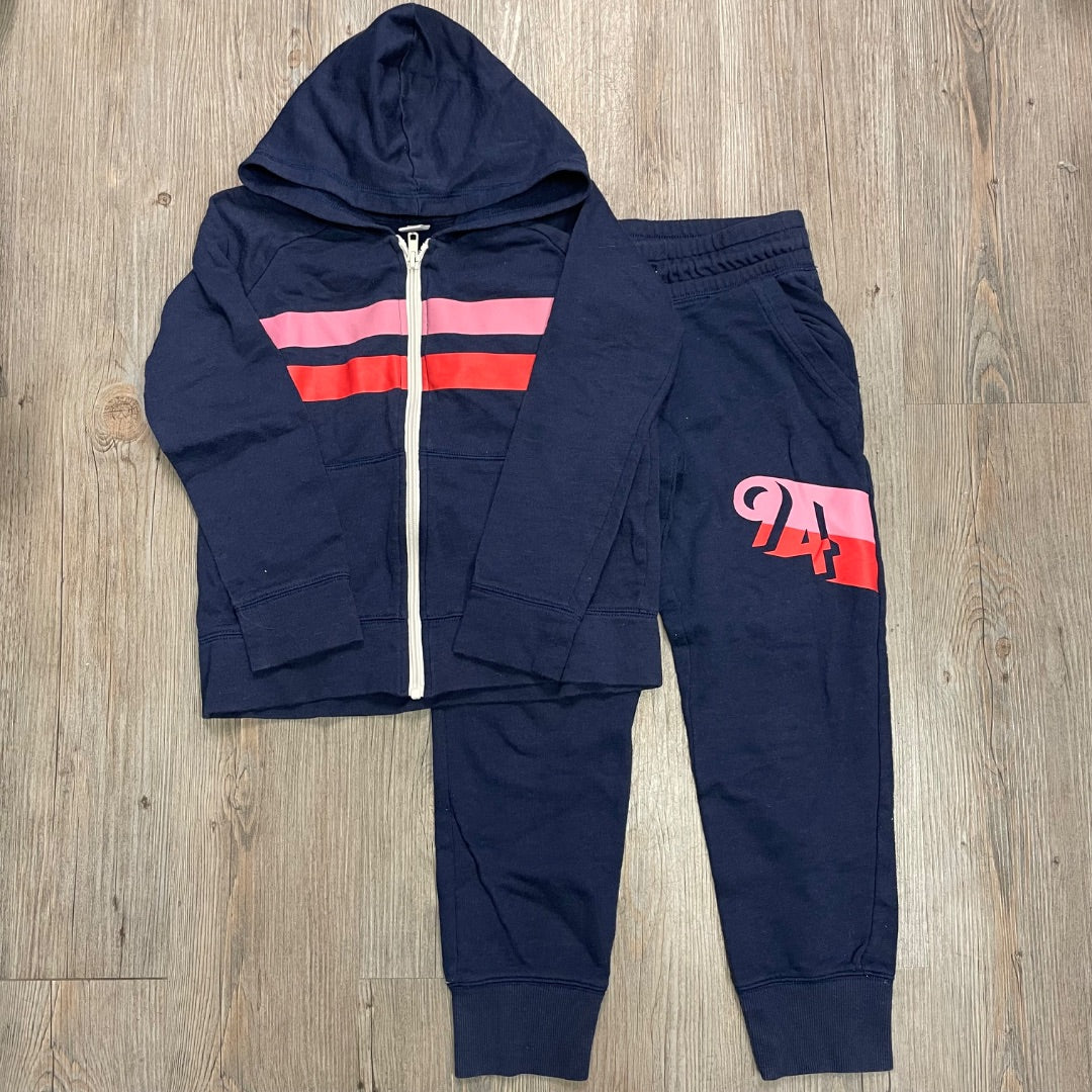 Navy Pink Red Stripe OldNavy 2PC Sweat Set, 8Y