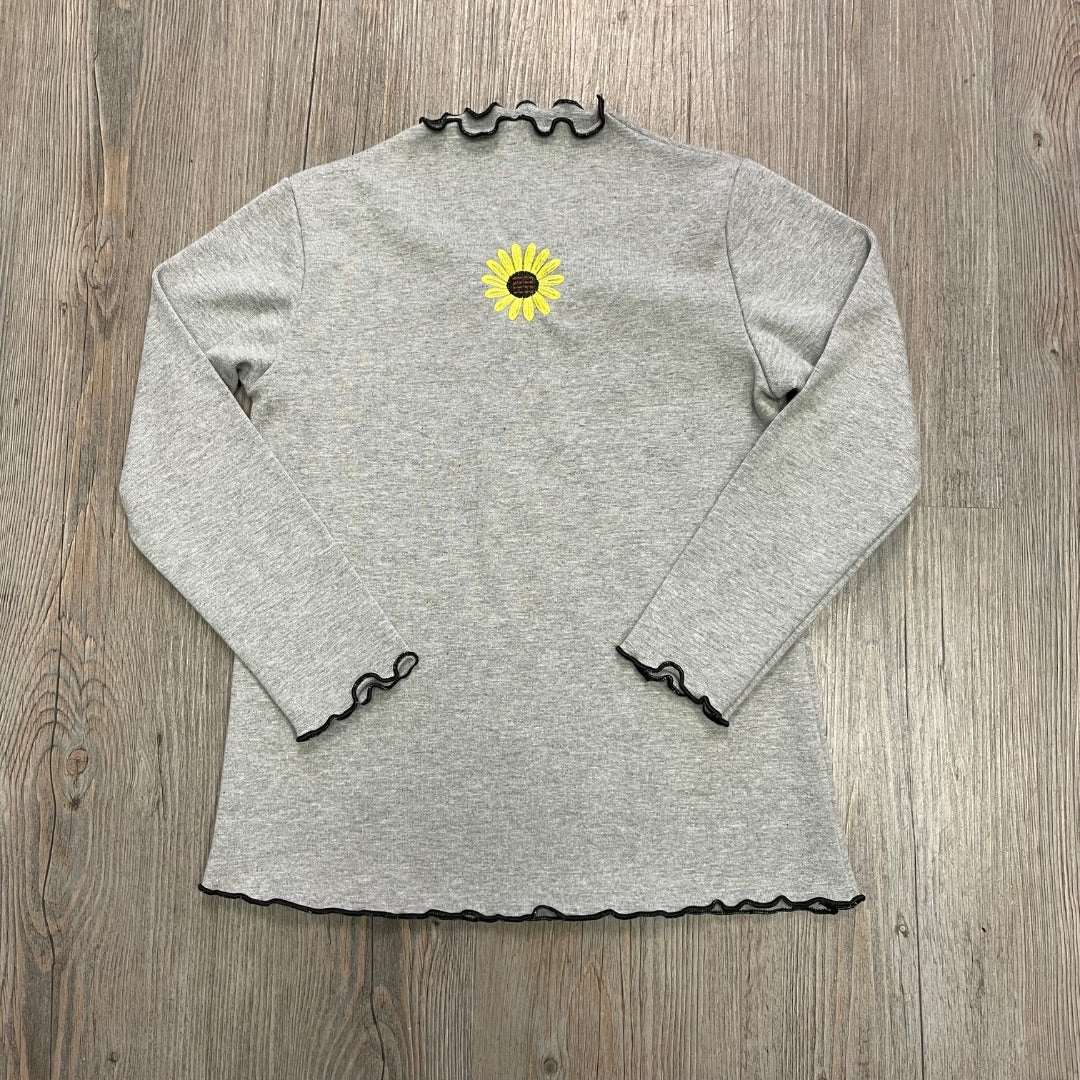 Grey Sunflower Mock Neck LS Top, 8Y