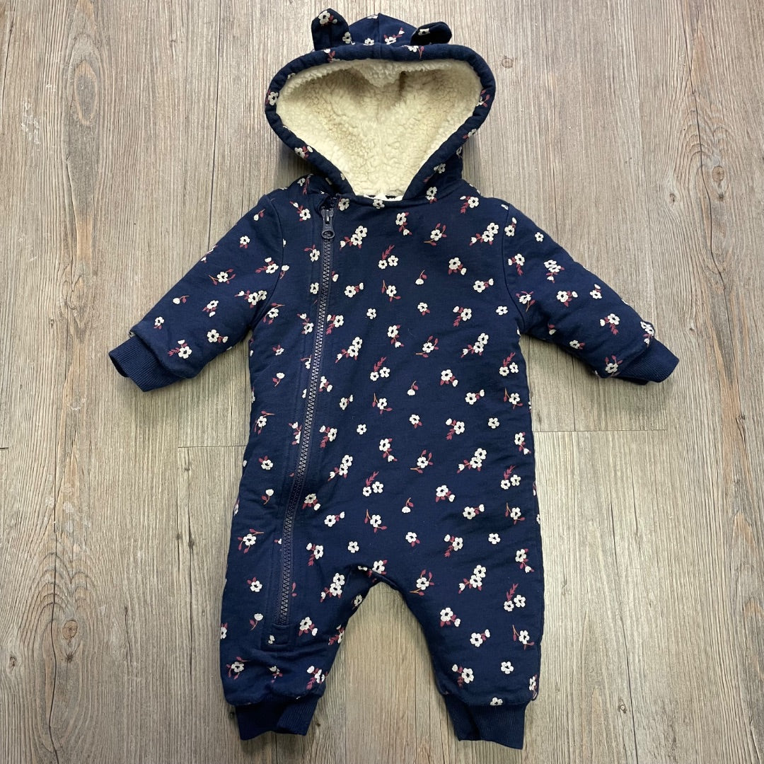 Navy, Floral Joe Fresh Fleece Lined Hooded Onesie, 3-6M