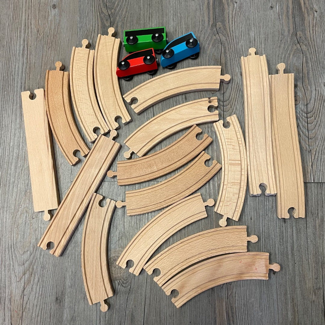 Wooden Train Tracks + Train, Pre-owned