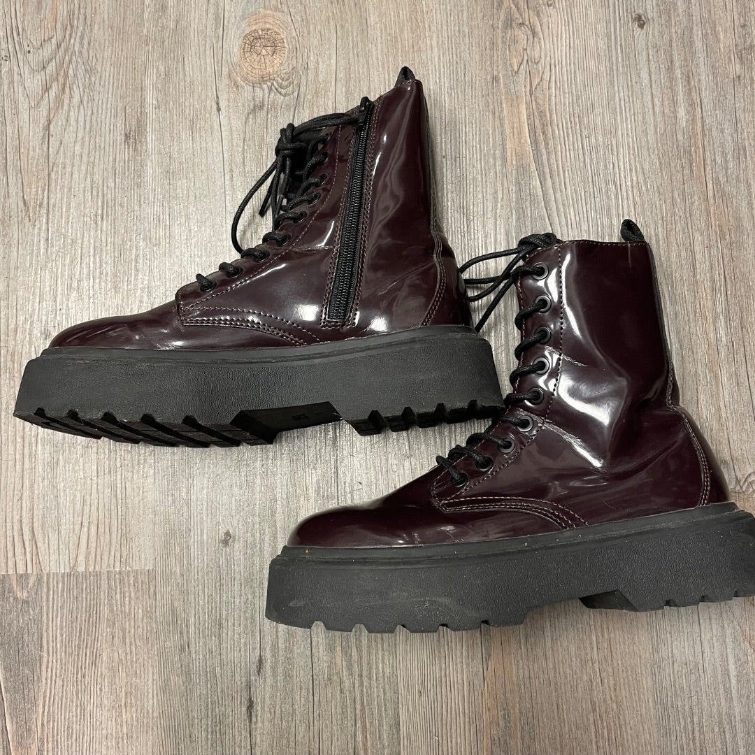 Eggplant Zara Lace Up Patent Boots, 5.5-6Y