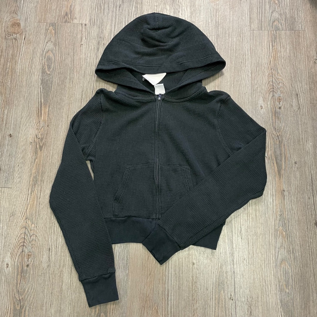 Faded Black TNA Zip Waffle Hoodie, 10-12Y