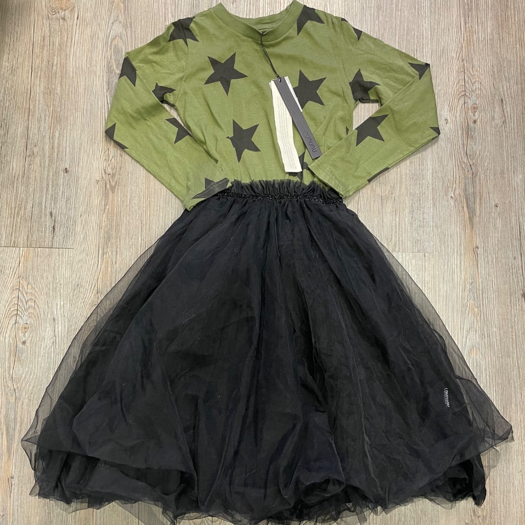 Black ,Green NUNUNU LS Dress, 8-9Y