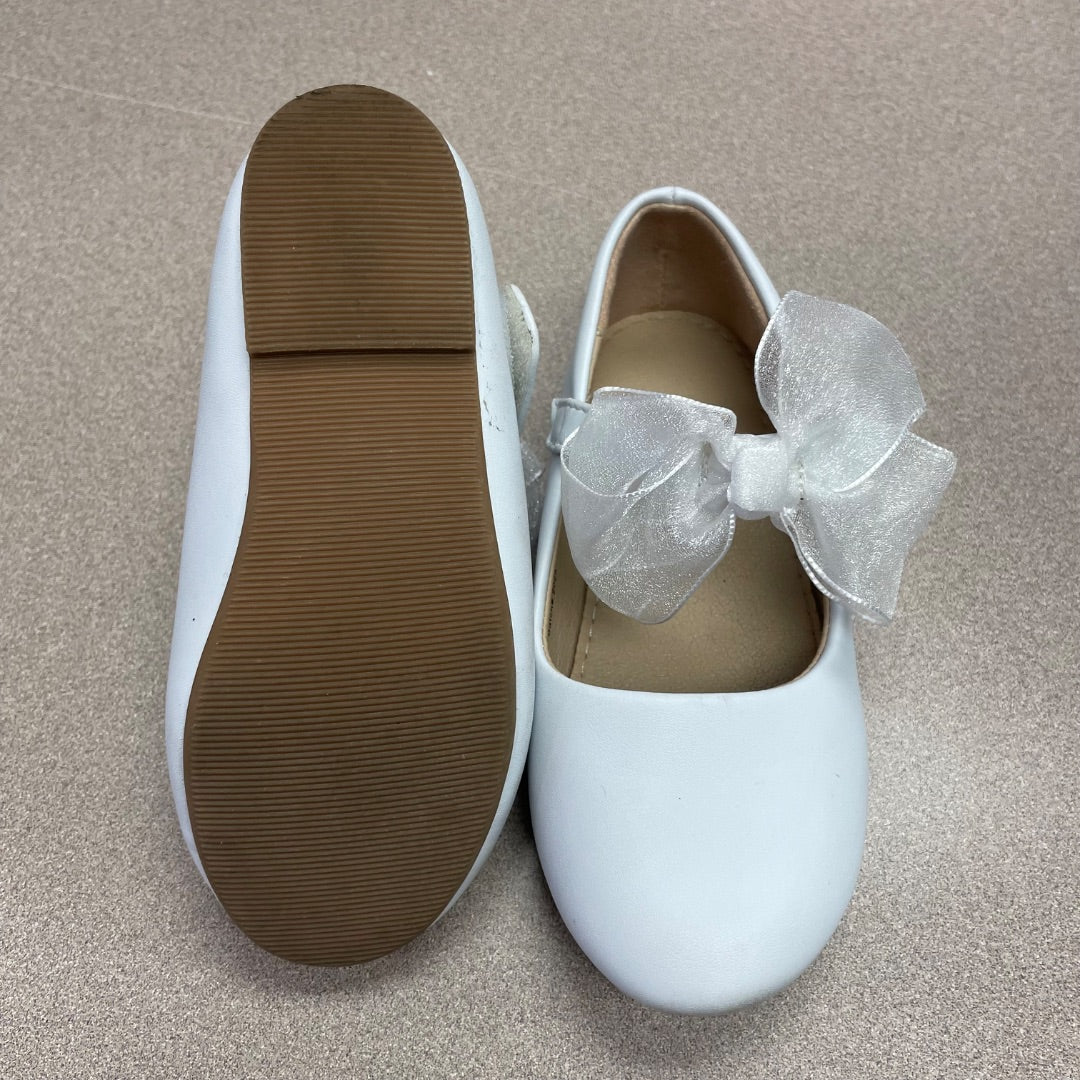 White Thee Bron Flat With Bow Shoes, 8T