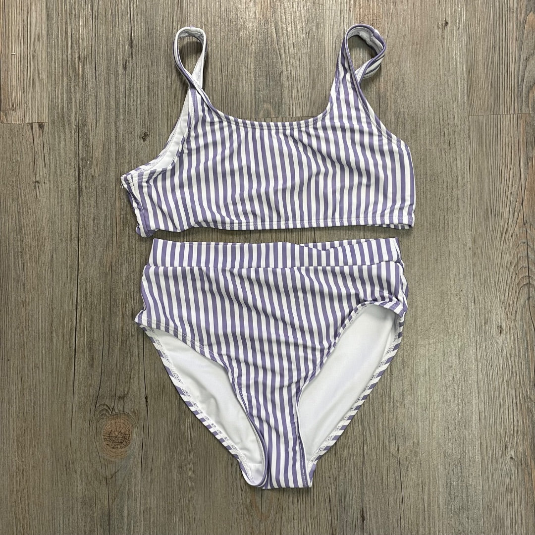 Purple Stripe Nana 2PC Bathing Suits, 12Y