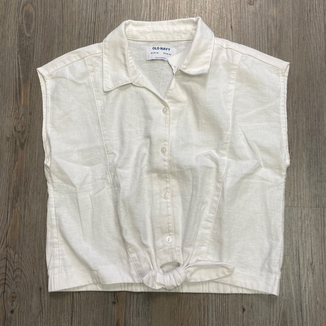 White Old Navy SSL Button DownTop, 14-16Y