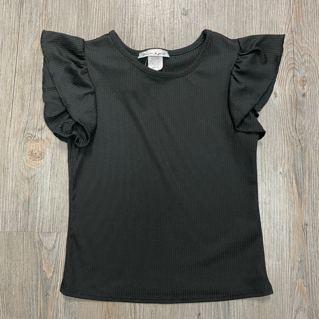 Black Dream Girl Ruffle Sleeve Tee, 7-8Y