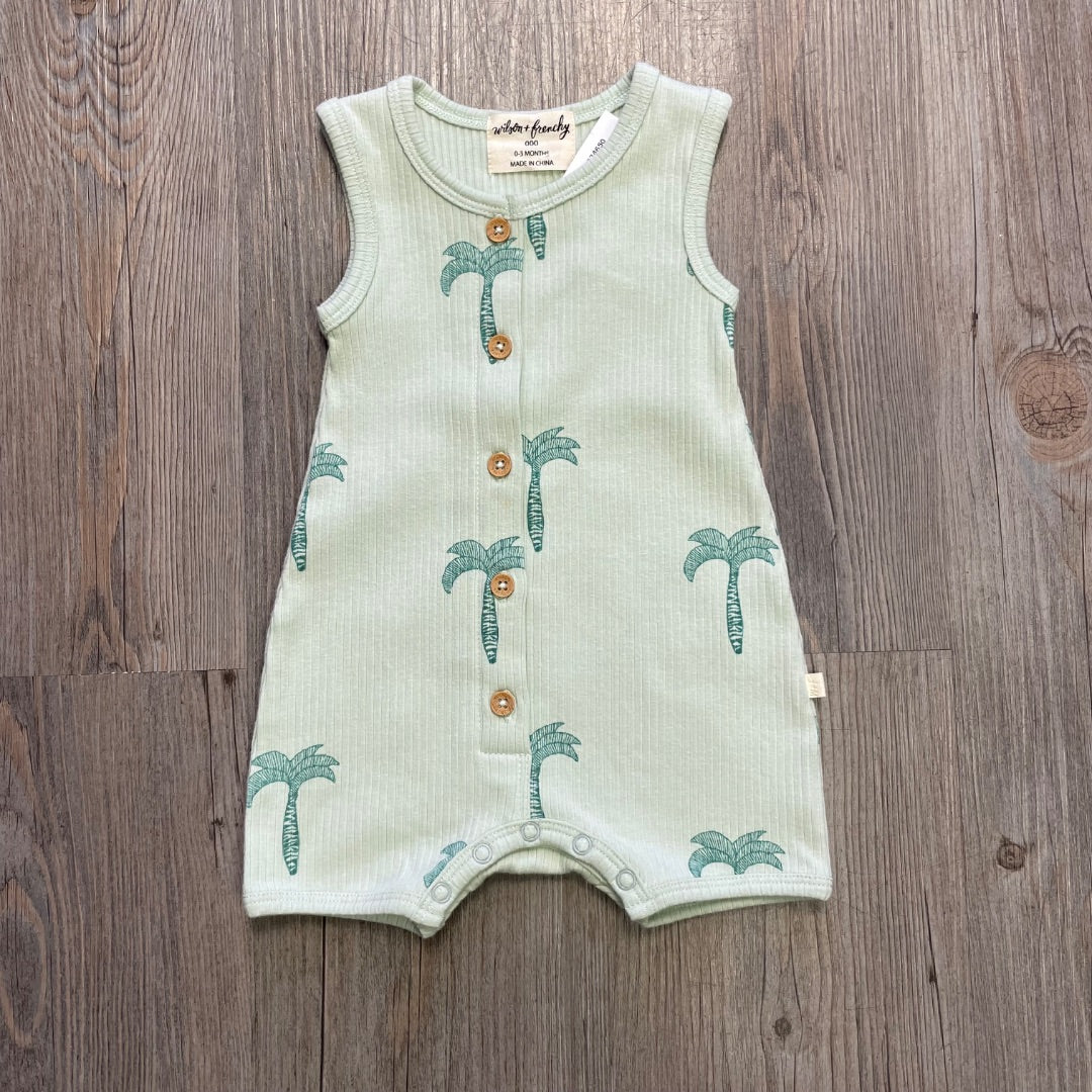 Palm Tree Wilson & Frenchy Organic Rib Growsuit, 0-3M
