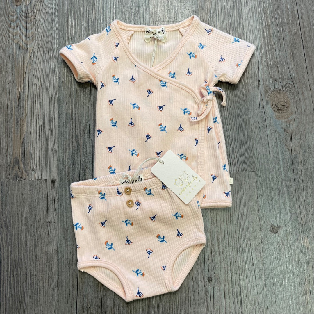 Little Flower Wilson & Frenchy Organic Rib Kimono Top +Nappy Pant, 0-3M