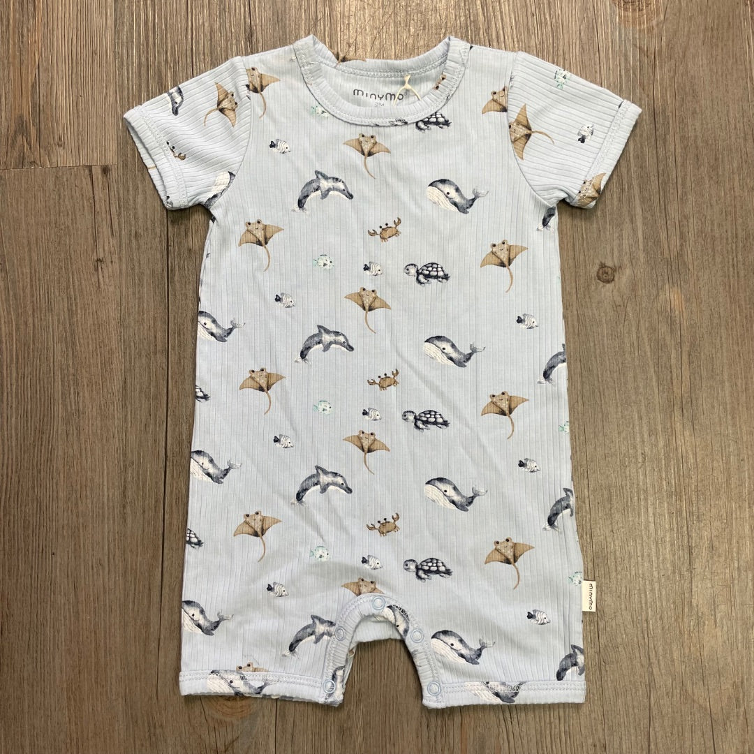 Sea Animals Print Minymo Bodysuit, 3M