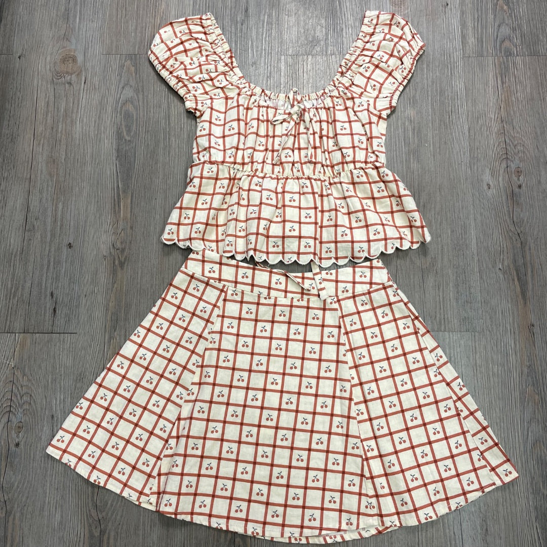 Cherry Check Rylee + Cru Rylan Top+Rachel Skirt, 12Y