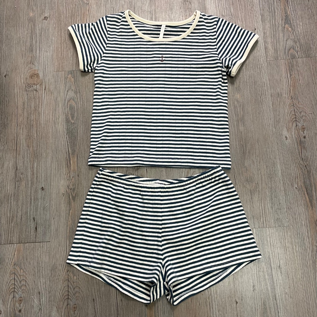 Navy Stripe Rylee + Cru Pointelle Tee+Shorts, 12Y
