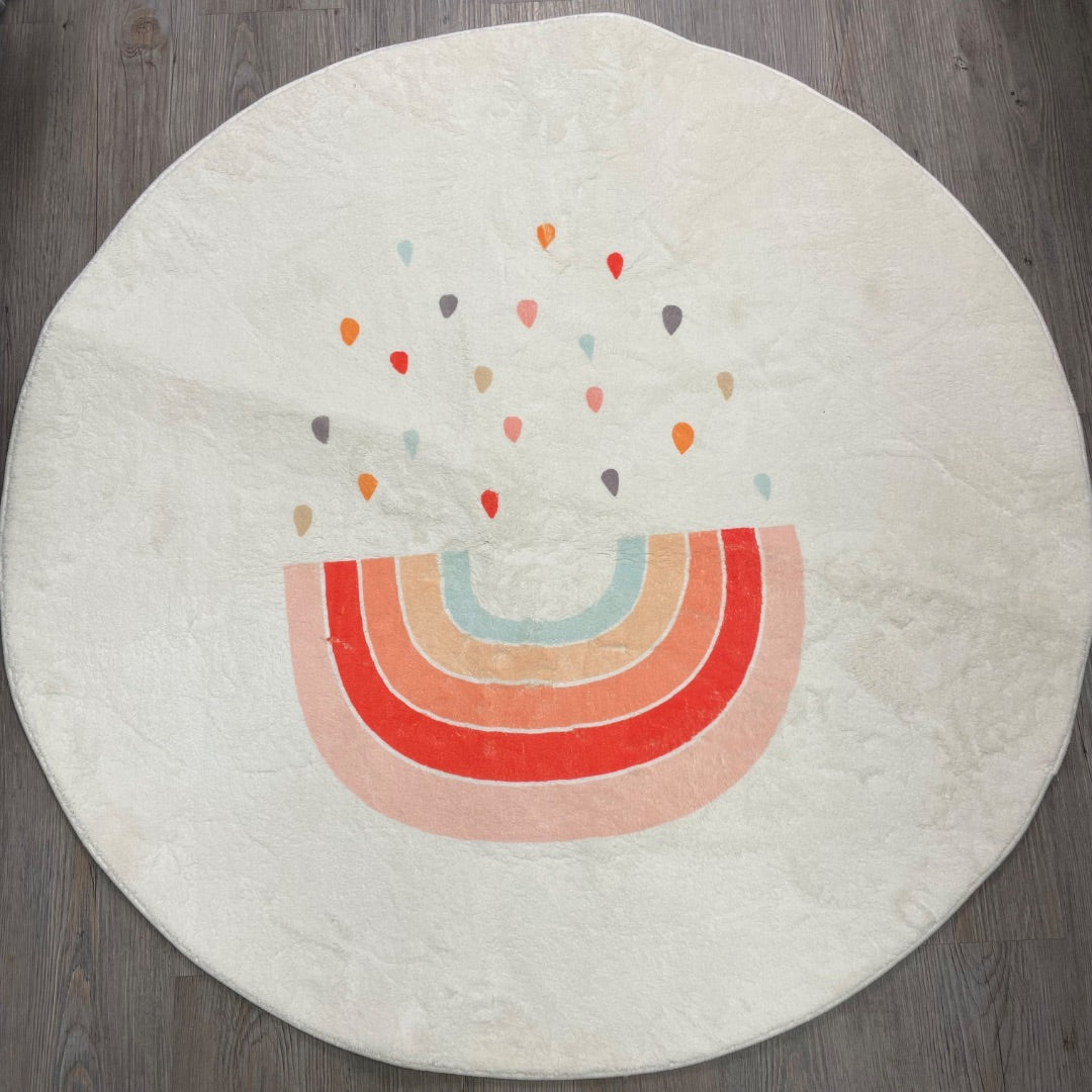 Beige Castle Round Area Rug Cartoon Rainbow, New