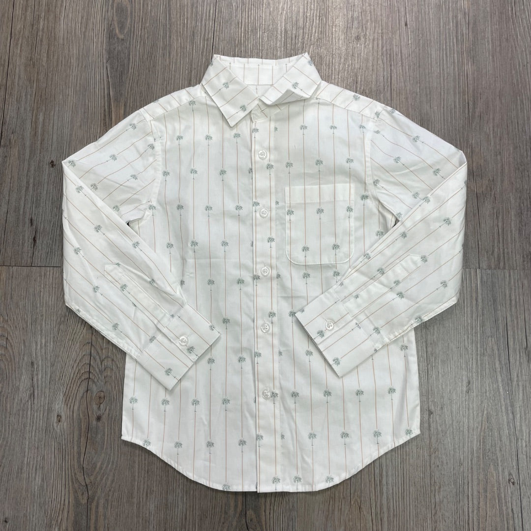 Palm Stripe Appaman Button Down Shirt, 6Y