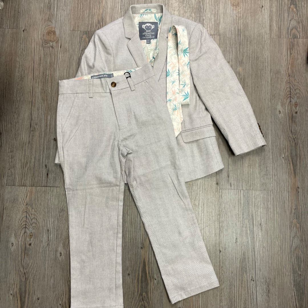 Sand Appaman Linen Stretchy Mod Suit Set+ Neck Tie, 6Y