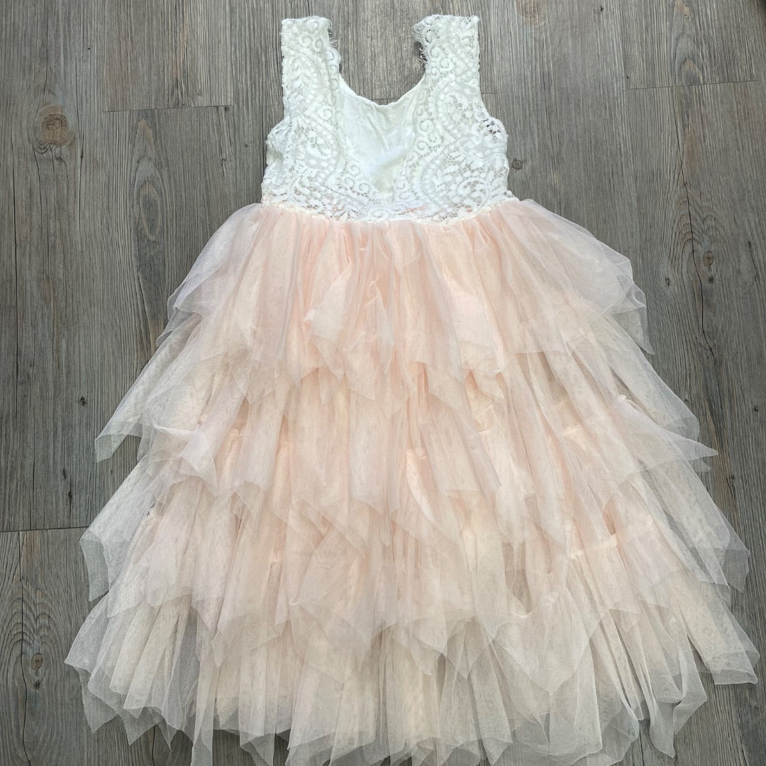White Peach Sleeveless Dress, 10Y