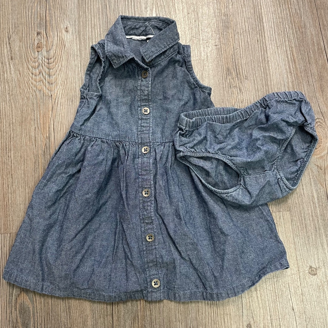 Blue Chambray Sleeveless Dress, 12M