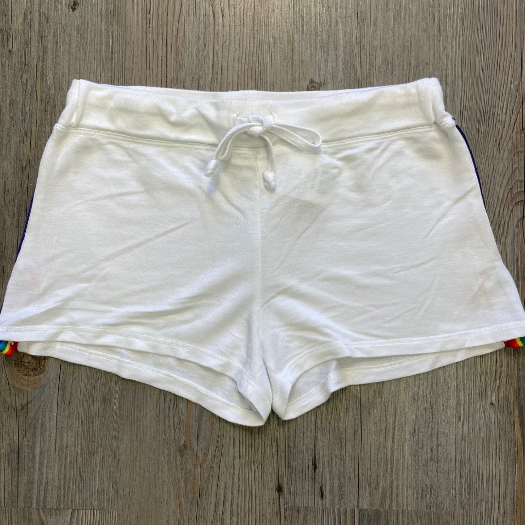 White Rainbow Stripe Side T2love Draw String Shorts, 14Y