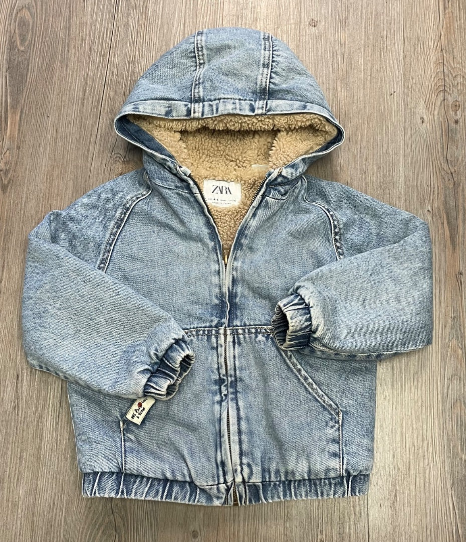 Blue Zara Fleecelined Jean Jacket, 4-5Y