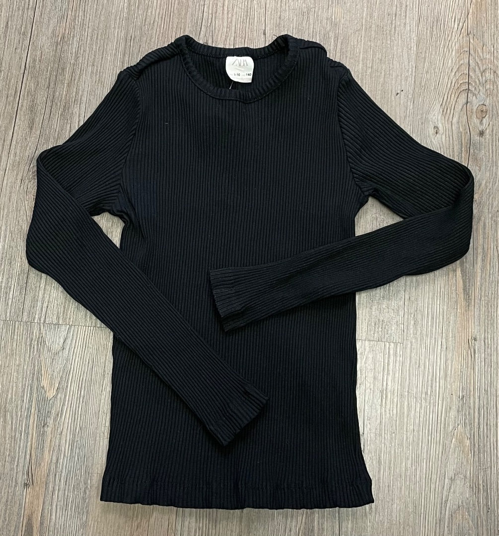 Black Zara Ribbed Tee LS, 9-10Y