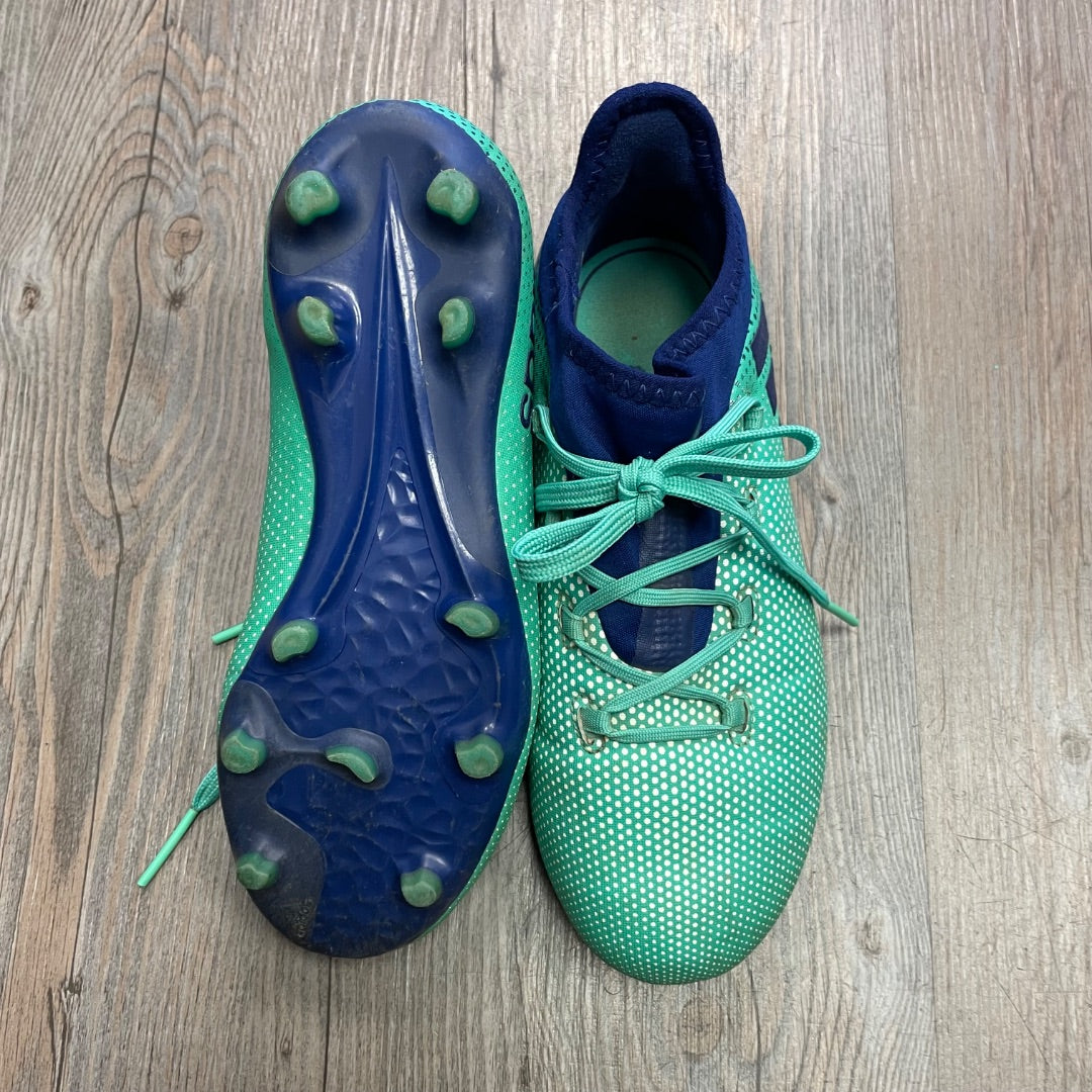 Green Blue Adidas Soccer Cleats, 2Y