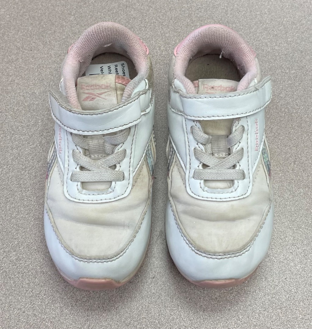 White/Pink Reebok Velcro Sneaker, 8T