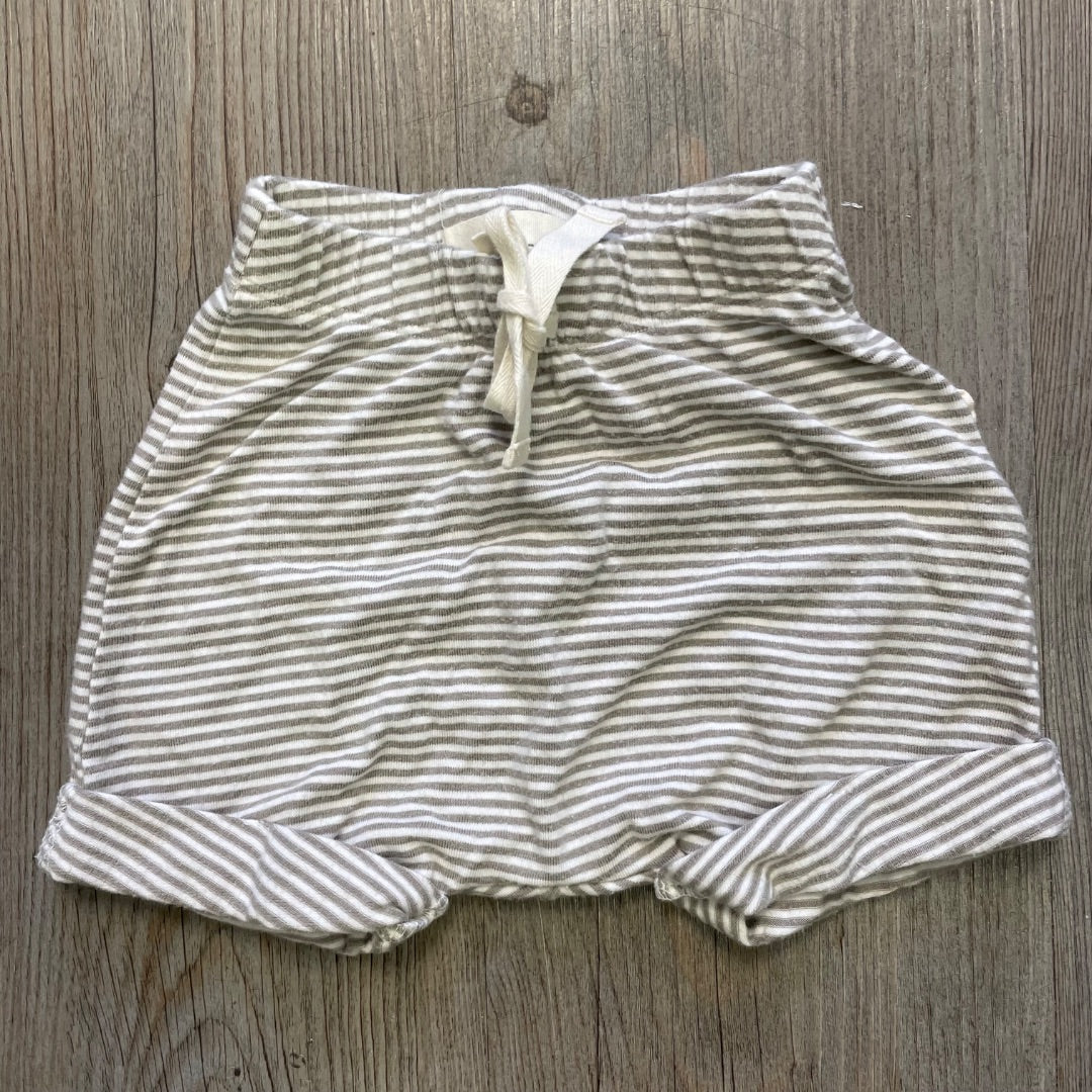 Stripe Greige Draw String Shorts, 0-3M